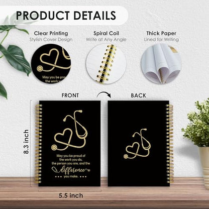 Fewgb Black Nurse Spiral Notebook Gifts, RN Appreciation Thank You Gifts for Nurses Week Hardcover Lined Notebooks Journal for Office Work, Nursing School Student Future Nurse Notebook A5 5.5x8.3 - color: nurse-black