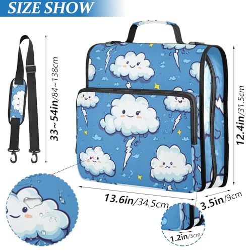 Cute Thunders Cloud Blue Zipper Binder 3 Ring 1.5 Inch School Binder Organizer with Shoulder Strap Handle File Folder Pockets Large Capacity Students Girl Boy Men Office Work - color: Cute Thunders Cloud Blue