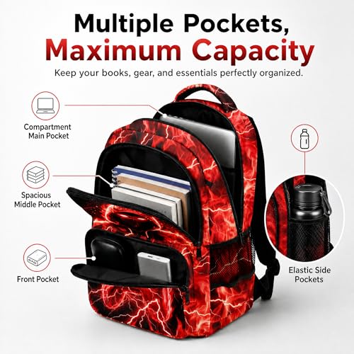 Game Backpack Set for Boys Kids, Gaming Kids Boys Backpack with Lunch Box, Pencil Bag and Coin Purse. Game School Bag 17" (Red) - color: Red-2