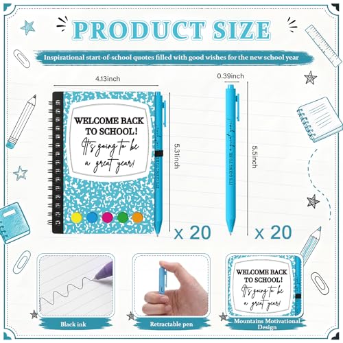 Dunzoom 40 Pcs Welcome Back to School Gifts Bulk Spiral Notebooks with Sticky Notes Motivational Pens First Day of School Notepads Party Favor for Teacher Student Classroom(Composition) - style: Composition