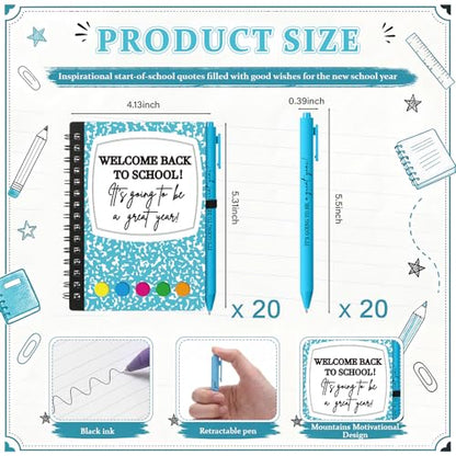 Dunzoom 40 Pcs Welcome Back to School Gifts Bulk Spiral Notebooks with Sticky Notes Motivational Pens First Day of School Notepads Party Favor for Teacher Student Classroom(Composition) - style: Composition