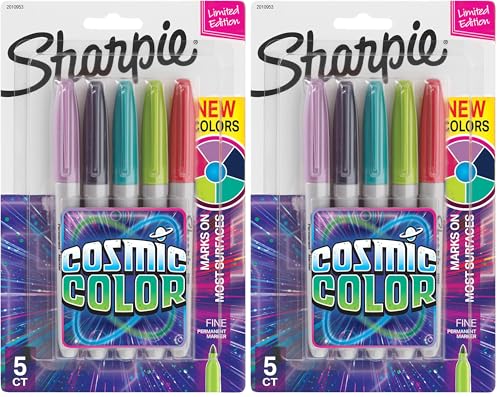 SHARPIE Permanent Markers, Fine Point, Cosmic Color, Limited Edition, 5 Count (Pack of 2) - size: 5 Count (Pack of 2)