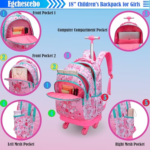 Kids Rolling Backpack for Girls Doughnuts Suitcases Trolley Roller Luggage Backpacks with 360° Rotating Wheels 15" Laptop Lunch Box Pencil Case for Elementary 18" Travel School Bag Pink - color: Pink-tiantianquan-1220