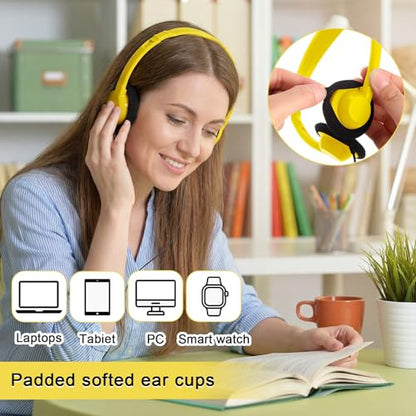Yunsailing 30 Pack Bulk Headphones Set Over Ear Headphones with Adjustable Headband 3.5mm Plug Headsets Earphones for Learning Program, Computer Lab, Library, Testing & Multimedia Use (Yellow) - color: Light Yellow