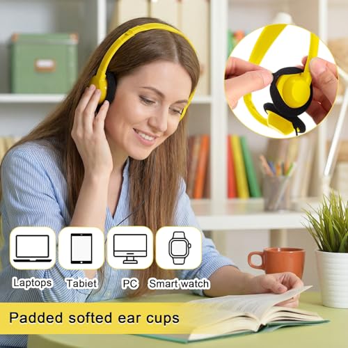 Yunsailing 30 Pack Bulk Headphones Set Over Ear Headphones with Adjustable Headband 3.5mm Plug Headsets Earphones for Learning Program, Computer Lab, Library, Testing & Multimedia Use (Yellow) - color: Light Yellow