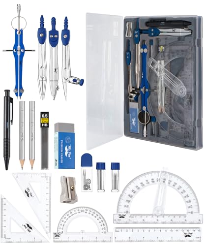 Mr. Pen- Geometry Set, 15 pcs, Navy Blue, 6 Inch Swing Arm Protractor | Divider, Set Squares, Ruler, Compasses and Protractor - color: Navy Blue