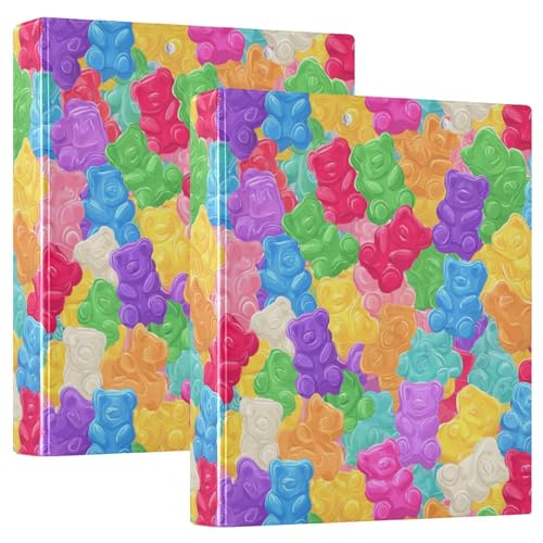 Colorful Sweet Jelly Bears Round Ring Binders Gummy Candies 1.5 Inch 3 Ring Binder with Clipboard Holds 200 Sheets Office Home School - color: Multicolored 14