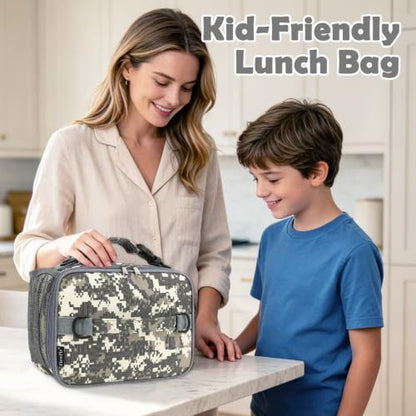FlowFly Kids Lunch Bag, Durable Insulated School Lunch Box with Shoulder Strap and Bottle Holder, Water-resistant Thermal Small Lunch Cooler Tote for Teen Boys & Girls,Digital#Camo - color: Digital#Camo