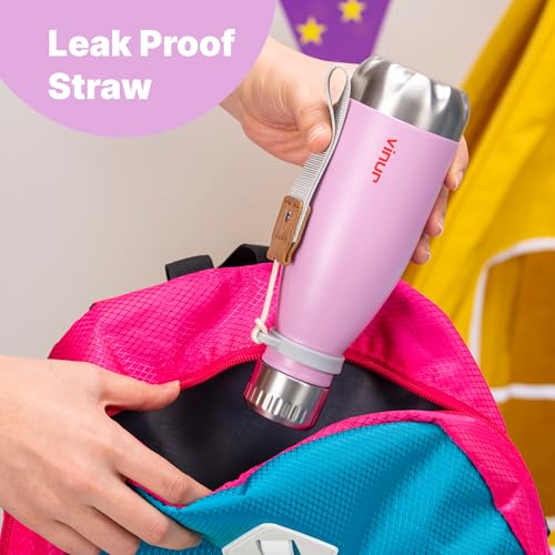 Kids Water Bottle-9 oz Leak Proof Insulated Water Bottle with Carry Rope | Double Wall Vacuum Stainless Steel Water Bottle for Travel, School, Cola Shape Flask with Carry Rope (Purple) - color: Purple, size: 9 Ounces