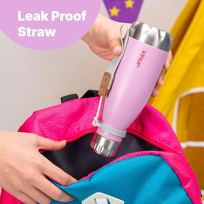 Kids Water Bottle-9 oz Leak Proof Insulated Water Bottle with Carry Rope | Double Wall Vacuum Stainless Steel Water Bottle for Travel, School, Cola Shape Flask with Carry Rope (Purple) - color: Purple, size: 9 Ounces