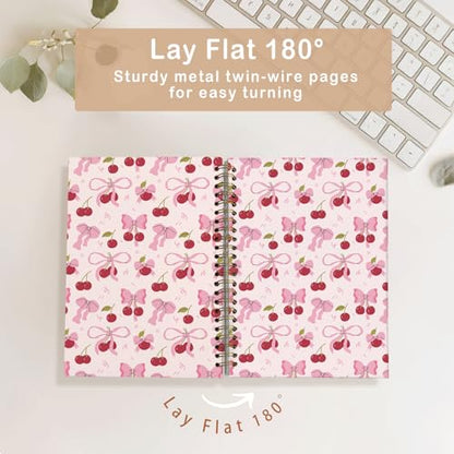 Coquette Cherry Spiral Notebook for Women,Pink Bow School Journal | Pink Office Supplies,Coquette Trendy Gifts for Girls Teens, Aesthetic Stationery Supplies 5.5x8.3 - color: Cherry - Pink bow 1