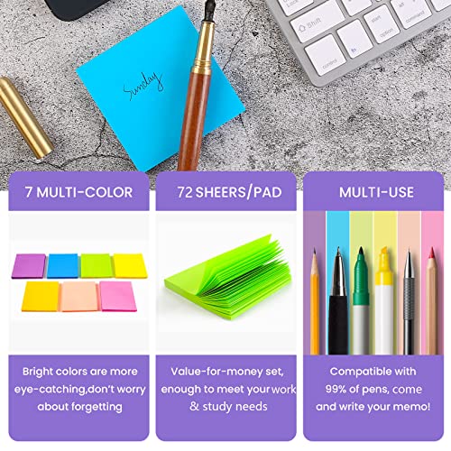 (28 Pads) Sticky Notes 3 x 3 in, Bright Colorful Super Sticking Power Memo Post Stickies, High Stickiness Square Sticky Notes for Office, Home, School, Meeting, 72 Sheets/pad - size: 3x3 inch