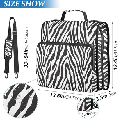 Zebra Skin Print Zipper Binder 3 Ring with Handle and Shoulder Strap, 500 Sheet Binder Organizer Capacity & Multi-Pockets for School Office - color: A7613