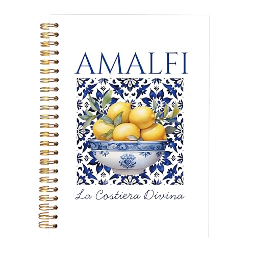 KAOWT Lemon Notebook, Lemon Gifts for Women, Blue and White Amalfi Mediterranean Tile Notebooks for Note Taking, Coast Italian Journal, Botanical Hardcover Spiral Notebook 5.5x8.3in - color: Summer notbook-Italian Lemon
