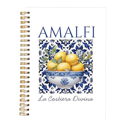 KAOWT Lemon Notebook, Lemon Gifts for Women, Blue and White Amalfi Mediterranean Tile Notebooks for Note Taking, Coast Italian Journal, Botanical Hardcover Spiral Notebook 5.5x8.3in - color: Summer notbook-Italian Lemon