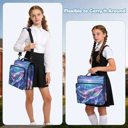 Whale 2-inch 3 Ring Zipper Binder with Shoulder Strap Holds 14 Inch Laptop for Students and Office - color: Whale