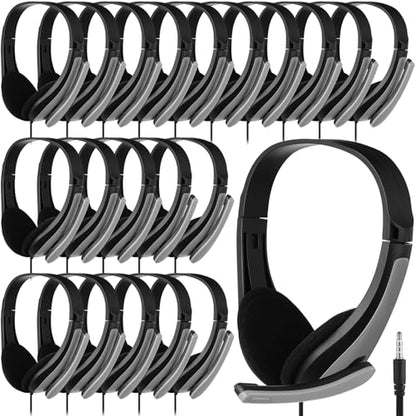 Yunsailing 20 Pack Bulk Classroom Headphones with Microphone Students Wired School Class Set Headphones for School Library Computer Office Adults 3.5 Jack Universal Plug(Grey) - color: Grey