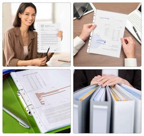 A4 Clear Sheet Protectors 11.81x 8.46in,80 Punched Pocket with Sticky Tabs,120 Micron Heavy Duty Binder Sleeves 11-Hole Plastic Page Protectors Sheet Top Loaded for 2/3/4 Ring Binder Fits A4 Paper - size: A4-80PCS
