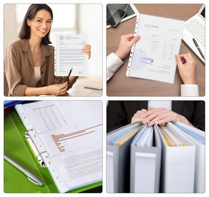 A4 Clear Sheet Protectors 11.81x 8.46in,80 Punched Pocket with Sticky Tabs,120 Micron Heavy Duty Binder Sleeves 11-Hole Plastic Page Protectors Sheet Top Loaded for 2/3/4 Ring Binder Fits A4 Paper - size: A4-80PCS