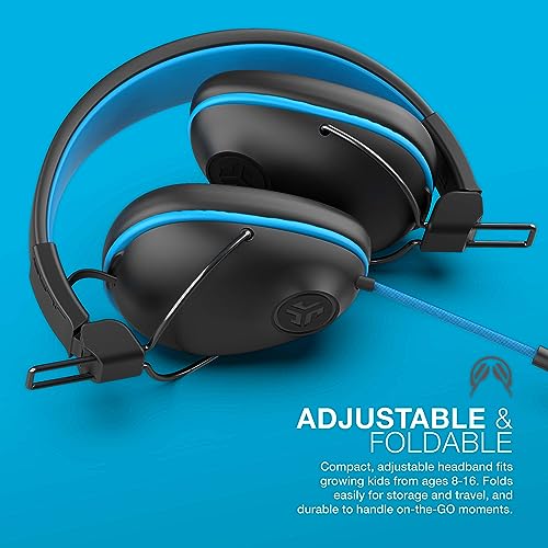 JLab JBuddies Pro Wired Over-Ear Kids Headphones with mic, Volume Limiter, Folding, Noise Isolation, Blue