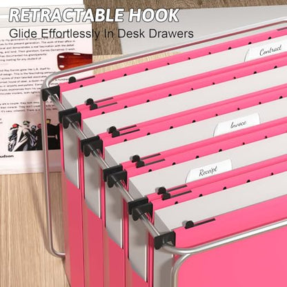 Plastic Hanging File Folders Expanding,12 Pack Extra Capacity Hanging File Folder Letter Size,2 Inch Expansion Heavy Duty Folders,Adjustable Tabs,Pink Hanging Folders Designed for Bulky Files - color: Pink