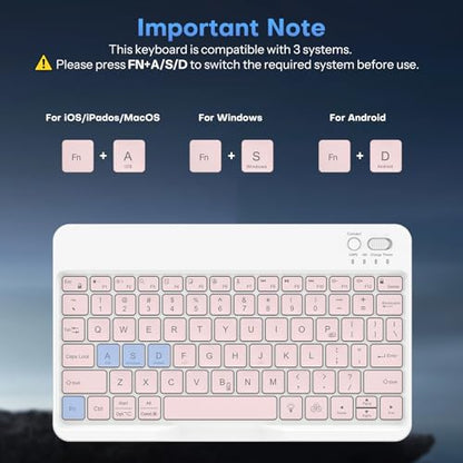 OMOTON Rechargeable Ultra-Slim Keyboard with Upgrade Oversize Keycaps, Adjustable Stand and Backlit, Wireless Bluetooth Keyboard for Samsung Tablet, iPad, Smartphone, Android, iOS, Windows, Pink - color: Pink