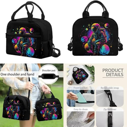 17 Inch Kid's 4PCS Backpack Set, Back to School Essentials | Insulated lunch box, water bottle pouch, pencil case, lightweight, padded shoulder straps, for elementary, middle school - color: Space Astronaut