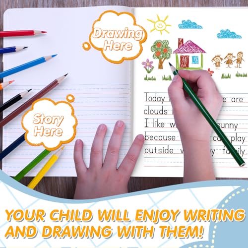 Watersay 24 Pcs Primary Composition Notebook K-2 with Picture Space Primary Journal Grades K-2 Animal Print 50 Sheet (100 Pages) Drawing and Writing Notebook for Preschool, 1st 2nd Grade (6 Color) - color: 6 Color