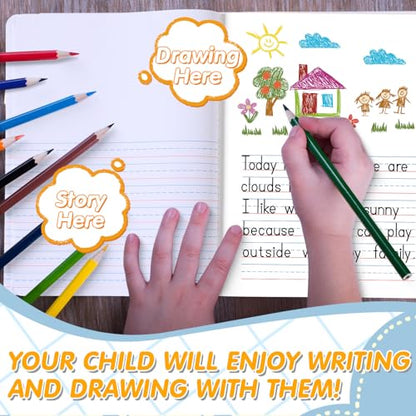 Watersay 24 Pcs Primary Composition Notebook K-2 with Picture Space Primary Journal Grades K-2 Animal Print 50 Sheet (100 Pages) Drawing and Writing Notebook for Preschool, 1st 2nd Grade (6 Color) - color: 6 Color