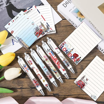 Wxiben London Sticky Notes with Pens - 24 Pcs London Travel Notepads England Ballpoint Pens Bulk British Flag Notes Black Ink Pen Souvenir Gifts for Home Traveler Study Office Party Favor - color: London