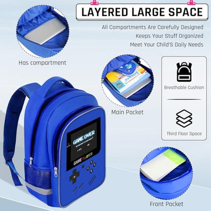 Backpack for School Boys,Gamer Boys Backpack for Elementary Middle School,Student Bookbag for Ages 6-18 Kids Children Teens,17″ Video Game Bookbag Travel Back Pack - color: Game Backpack-blue