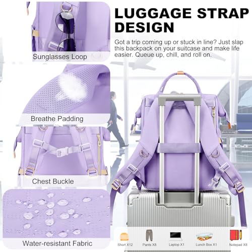 AIJIEKE Lunch Backpack for Women, 15.6 Laptop Backpack, Lunch Box, Purple | Water resistant computer bag with insulated leakproof cooler. Travel meal prep backpack for nurse, teacher, college commute - color: Purple
