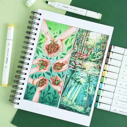 Ohuhu Double-Sided Marker Pad Art Sketchbook Bleedproof - 7"x10" Large Paper Size - 90 LB/150 GSM Smooth Drawing Paper - 60 Sheets/120 Pages - Spiral Bound Sketching Book for Alcohol Markers - size: 7" x 10”