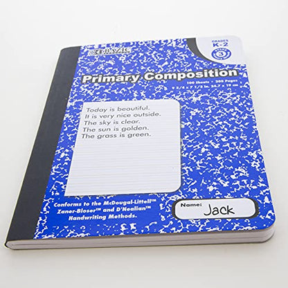 BAZIC PRODUCTS Primary Composition Notebook, Grades K-2, Marble, 4-Pack | 100 sheets (200 pages), 9.75 x 7.5 in, dashed mid-line primary ruling, Center-sewn - size: 4-Pack