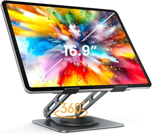 LOXP Metal Tablet Stand, 360 Rotating iPad Stand with Heavy-Duty Base, Tablet Holder Compatible with 4.0-16.9" Device, iPad Pro Air Mini, Kindle, Surface Tablet, Portable Monitors - Gray - color: Gray