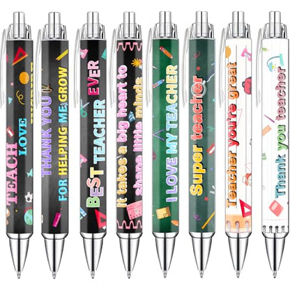 Teacher Appreciation Week Ballpoint Pens Set of 8 – Teacher Theme Pens with Book, Pencil & Classroom Supply Designs and Inspiring Quotes – Smooth Black Ink Pens for Classroom, Office, Thank You Gifts - style: Teacher-Style2