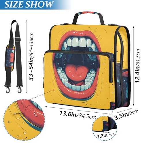 Funny Cartoon Mouth Zipper Binder with Shoulder Strap, 500 Sheets Capacity, Multiple Pockets 1.5Inch 3 Ring Zipper Binder - color: Funny Cartoon Mouth
