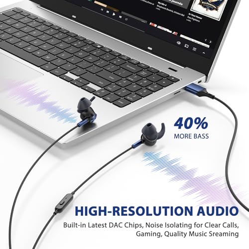 ASKUBSKU USB Headphones Earbuds with Microphone for PC 7.5FT, Blue Black | USB Earphones for Computer Office Meeting, Wired Headset with Mute Stereo Call Laptop Earphones for Dell/Surface - color: BlackBlue