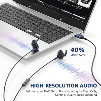 ASKUBSKU USB Headphones Earbuds with Microphone for PC 7.5FT, Blue Black | USB Earphones for Computer Office Meeting, Wired Headset with Mute Stereo Call Laptop Earphones for Dell/Surface - color: BlackBlue