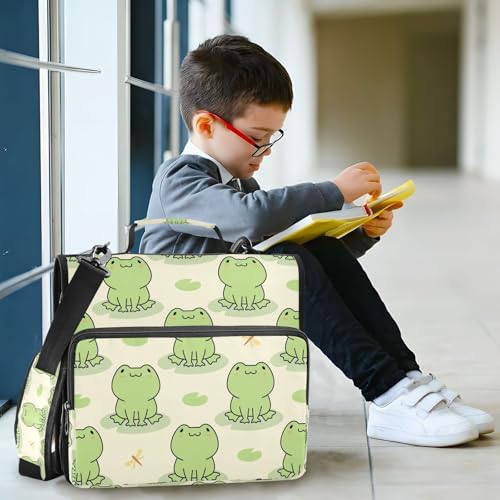 Personalized Cute Frog 3 D-Ring Binder Bag Multi-Pocket Zipper Organizer with Handle and Detachable Shoulder Strap Holds 500 Sheets for School Office Supplies - color: Dhb-002