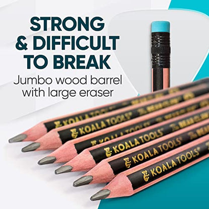 KOALA TOOLS | Bear Claw Pencils 1-Pack (6 Pencils) - Fat, Thick, Strong, Triangular Grip, Graphite, 2B Lead with Eraser - Suitable for Kids, Art, Drawing, Drafting, Sketching & Shading - style: 2B Lead