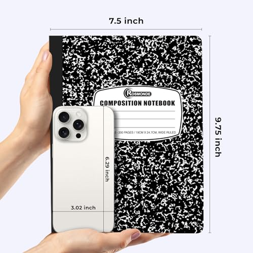 Rosmonde Composition Notebooks Bulk, 1000 Pack, Wide Ruled, Black Marble | Pallet of Notebooks, 100 Sheets (200 Pages), 9-3/4 x 7-1/2, Bulk Notebooks for School, College & Office, 4-7 Days Transit - size: 1000 Pack | Express Pallet, style: Wide Ruled - Bl