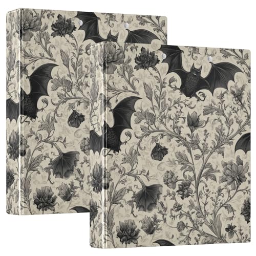 Goth Bat Round Ring Binders Floral (5) 1.5 Inch 3 Ring Binder with Clipboard Holds 200 Sheets Office Home School - color: Multicolored 24