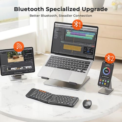 MEETION Ergonomic Foldable Keyboard and Mouse, Portable Bluetooth Keyboard and Mouse for Business Travel, Ultra-Thin Folding Wireless Keyboard Mouse for Windows/Mac/iOS/Andriod, C9880 - color: C9880 Black