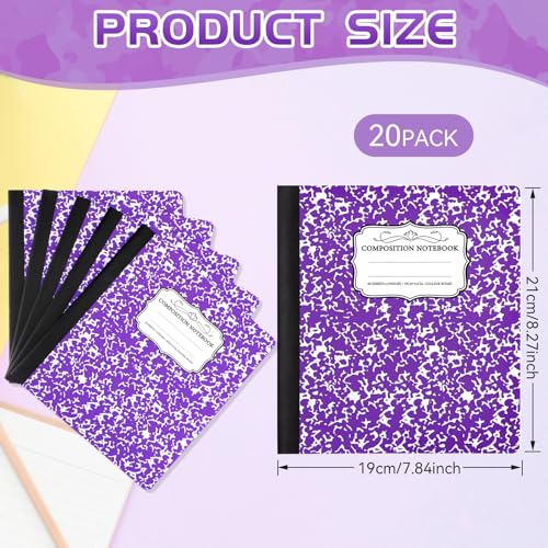 Seajan 20 Pack Composition Notebooks, Wide Ruled Paper, 7-1/2" x 9-3/4" Marble Hard Covers, 60 Sheets, Composition Notebooks Bulk for Students Back to School Adults Office Supplies(Purple) - color: Purple