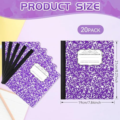 Seajan 20 Pack Composition Notebooks, Wide Ruled Paper, 7-1/2" x 9-3/4" Marble Hard Covers, 60 Sheets, Composition Notebooks Bulk for Students Back to School Adults Office Supplies(Purple) - color: Purple