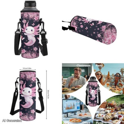 Cherry Blossom Backpack Axolotl Backpack for Girls with Lunch Box Water Bottle Holder and Aesthetic Pencil Case 4PCS Set 4th 5th 6th Grade Cute Bookbag 17 inch Kawaii School Bag for Boys - color: Cherry Blossom Axolotl
