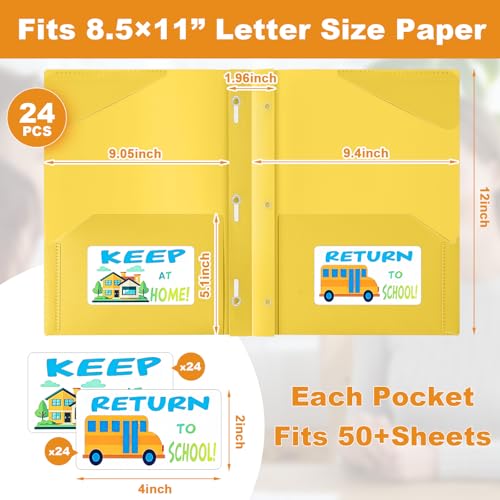 Henoyso 24 Set Take Home Folders with Clear Front Pocket, School-to-Home Communication Folder Bulk for Back to School Classroom, Heavy Duty Plastic Parent-Teacher Homework Folders (Yellow) - color: Yellow