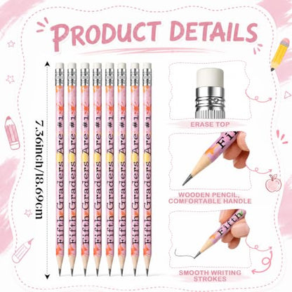 48 Pcs/24 Sets 5th Graders Pencils and Erasers Bulk Set Motivational Pencils Back to School Supplies for Kids Student Inspirational Teacher Classroom Reward Party Favors Gifts - style: 5th Grader