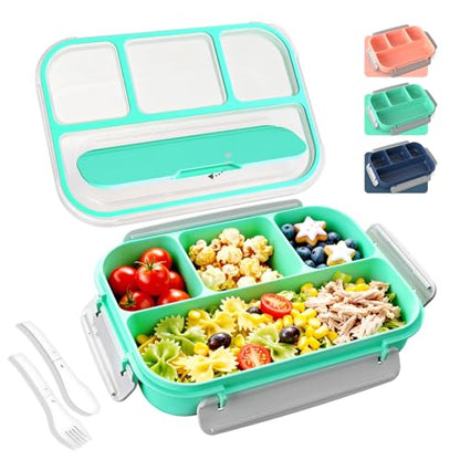 WHALEHOUSE Bento Lunch Box, 1000ML 4 Compartments Meal Prep Container with Utensil, Airtight Food Storage Container with Snap Locking Lids, Microwave/Dishwasher/Freezer Safe, On the Go - color: 1000mL-Green